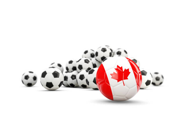 ilustraciones, imágenes clip art, dibujos animados e iconos de stock de fútbol con la bandera de canadá aislado en blanco - canadian football