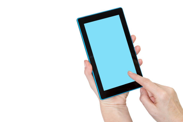 istock Female is holding tablet and touching the blank touchscreen 689278604