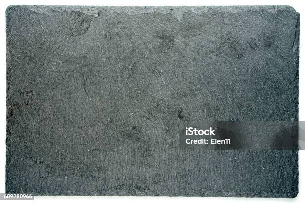 Rectangular Black Textured Slate Board For Dishes Isolated On White Background Stock Photo - Download Image Now