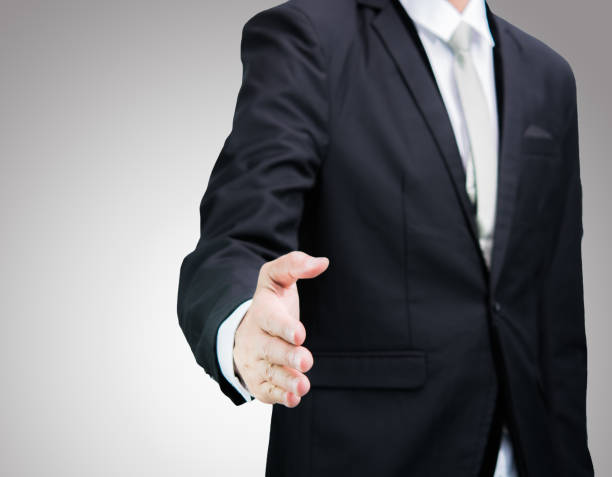 istock Businessman standing posture show hand 689295360