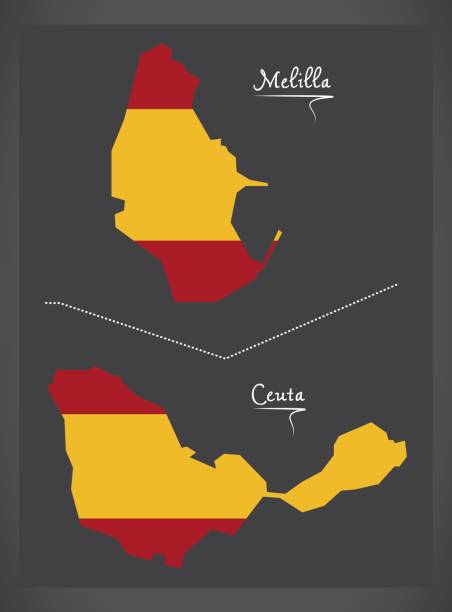 Melilla and Ceuta map with Spanish national flag illustration Melilla and Ceuta map with Spanish national flag illustration ceuta map stock illustrations