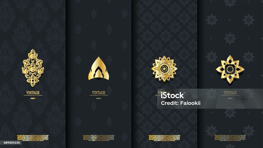 Packaging template of exotic Thai pattern design element concept dark blue vintage background and icon
 vector design Packaging template of exotic Thai pattern design element concept dark blue vintage background and icon Abstract stock vector