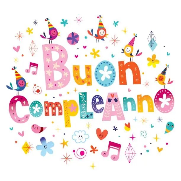 Vector illustration of Buon compleanno Happy birthday in Italian
