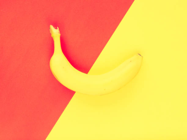 istock Single banana on a colorful pastel background. 689313504
