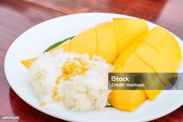 Sweet Sticky Rice With Mangoes Stock Photo - Download Image Now - Bean, Close-up, Coconut