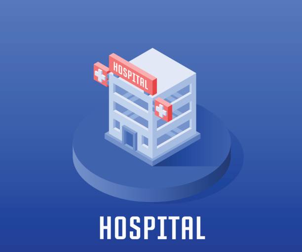 bildbanksillustrationer, clip art samt tecknat material och ikoner med sjukhus-ikonen, vektor symbol i isometrisk stil isolerad på färgbakgrund. - modern hospital