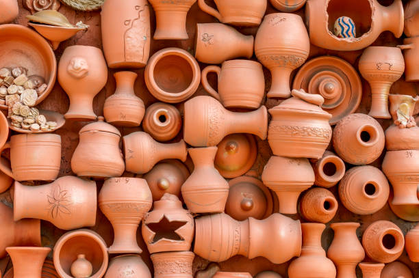 istock Clay old dishes. Decoration of the wall. 689324788