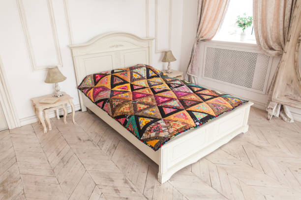 istock Patchwork quilt. Part of patchwork quilt as background. Handmade. Colorful blanket 689331104