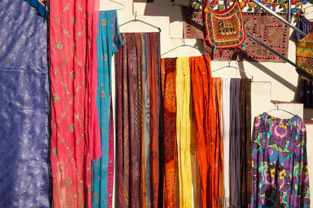 istock Traditional bright and colourful indian fabric for sari 689331174