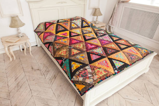 istock Patchwork quilt. Part of patchwork quilt as background. Handmade. Colorful blanket 689331198