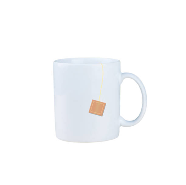 istock Tea mug with tea bag paper, isolated on white  background 689334412
