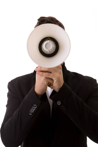 istock Business Young man with a megaphone 689338136