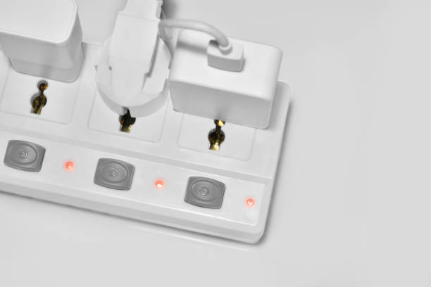 istock Top view connected electric plugs, isolated on white background. 689340830