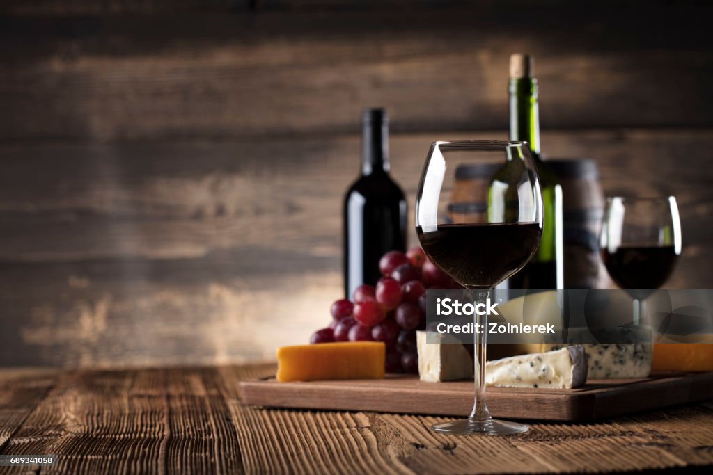 Red wine and cheese wine rustic background Wine Stock Photo