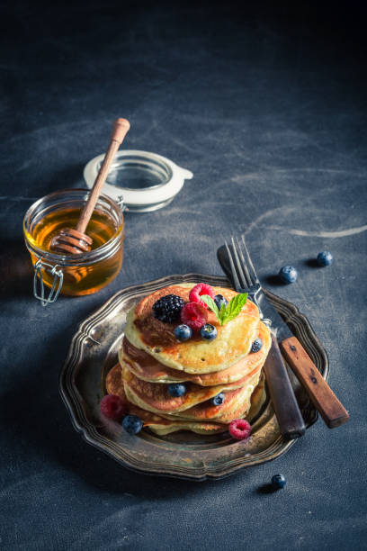 istock Delicious american pancakes for breakfast in the morning 689341084