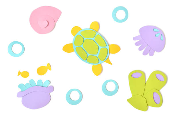 Sea life paper cut on white background - isolated