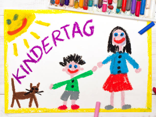 istock Colorful drawing: Children's day card with German words Children's day 689347618