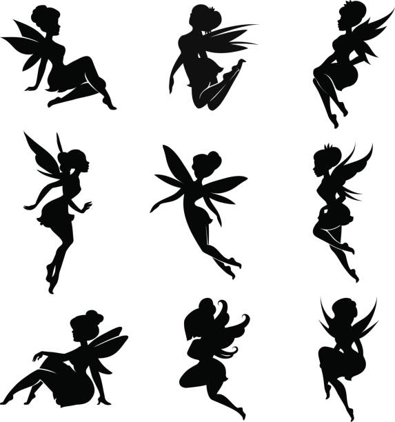 Magical fairies in the cartoon style. Set of silhouettes of fairies isolated on white background. Magical fairies in the cartoon style. Vector illustration. fairy stock illustrations