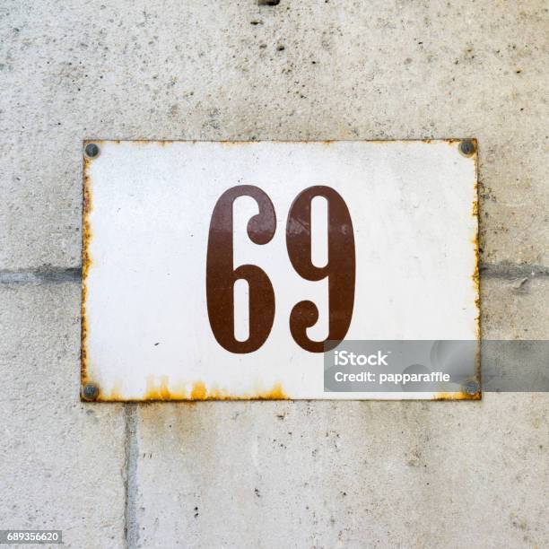 Number 69 Stock Photo - Download Image Now - House Address, Enamel, Number 69