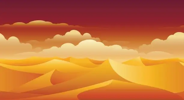 Vector illustration of Sahara sand dunes panorama