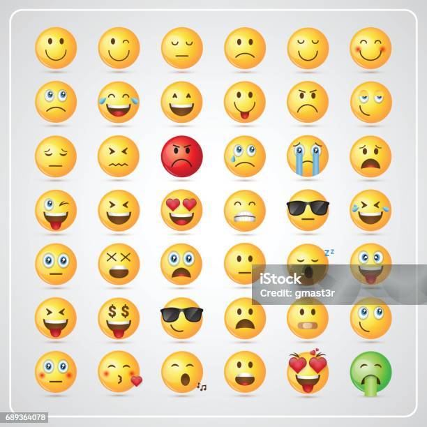 Yellow Smiling Cartoon Face People Emotion Icon Set Stock Illustration - Download Image Now