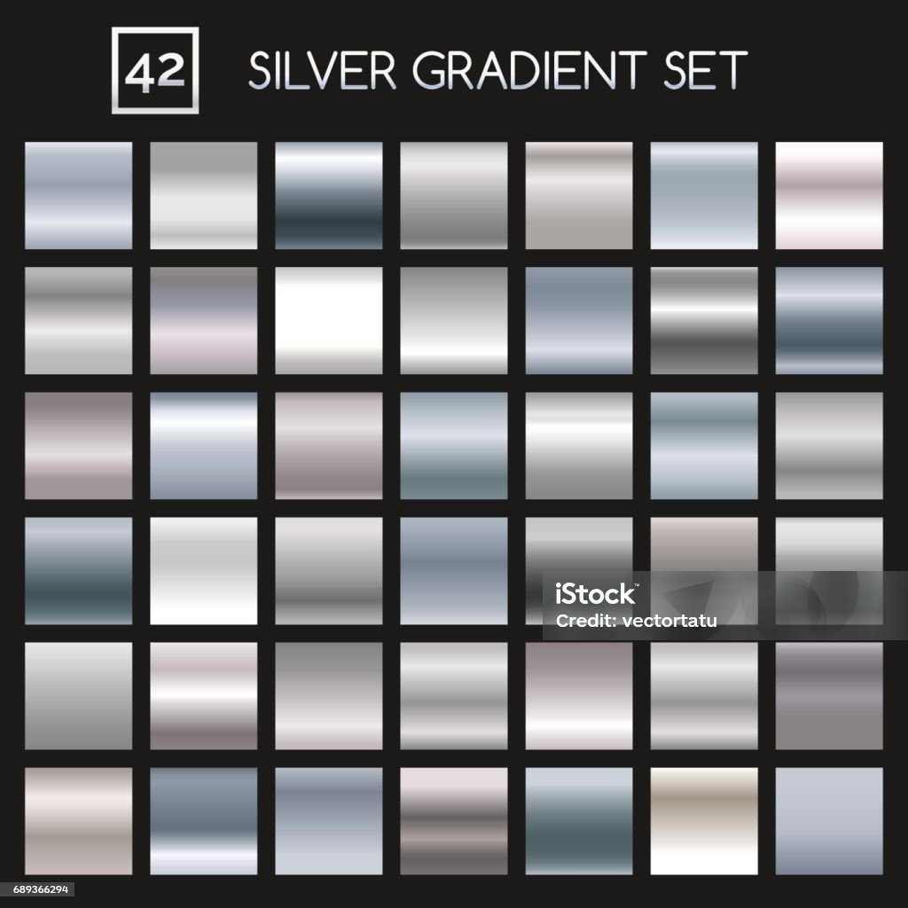 Silver metallic gradient set Silver metallic gradient vector set. Argent or chrome metal vector gradients for fashion and design Metal stock vector