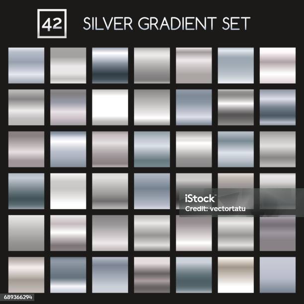 Silver Metallic Gradient Set Stock Illustration - Download Image Now - Metal, Textured, Chrome