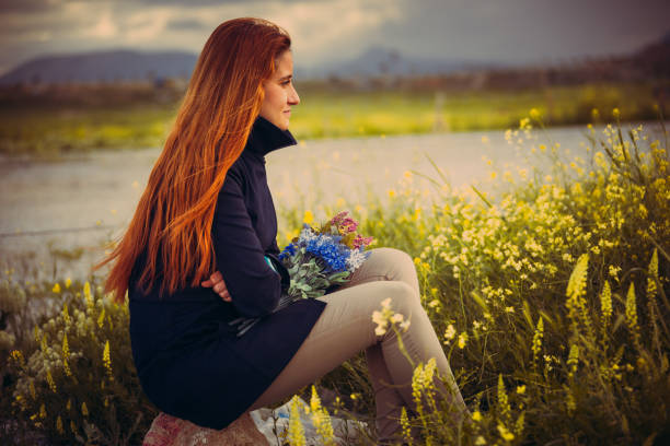 a woman in nature - wheat freedom abundance human hand imagens e fotografias de stock