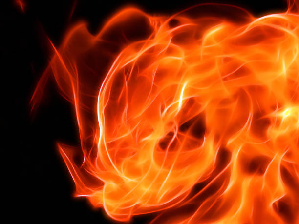 istock Bright fire flame on a black background in neon color 689369330
