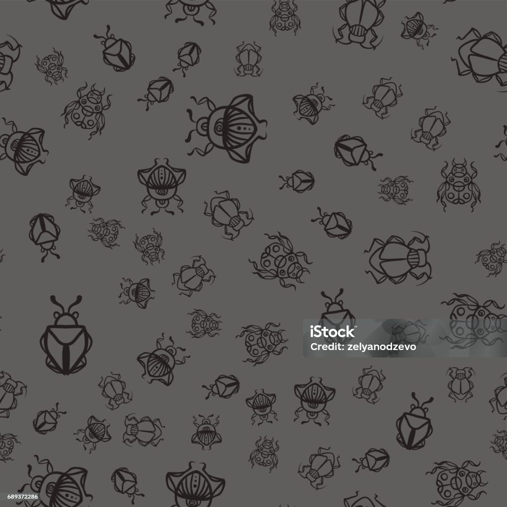Bug Pattern Grey Seamless Pattern With Black Bugs Stock Illustration - Download Image ...