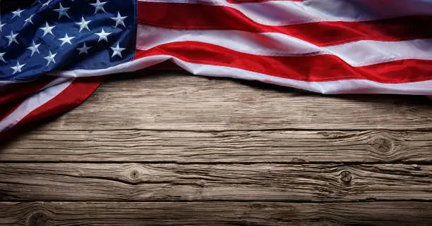 Aged Usa Flag On Vintage Wooden - Patriotic Celebration In Usa