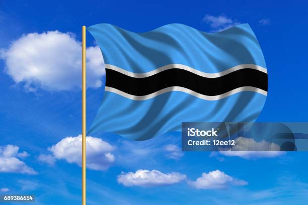 Flag Of Botswana Waving On Blue Sky Background Stock Illustration - Download Image Now - Africa, African Culture, Backgrounds