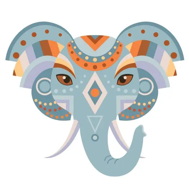 Vector illustration of Elephant Head icon. Vector decorative Emblem.