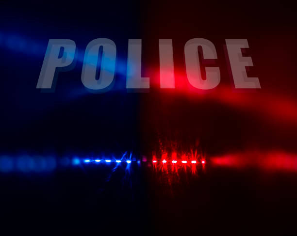 Police text over red and blue lights