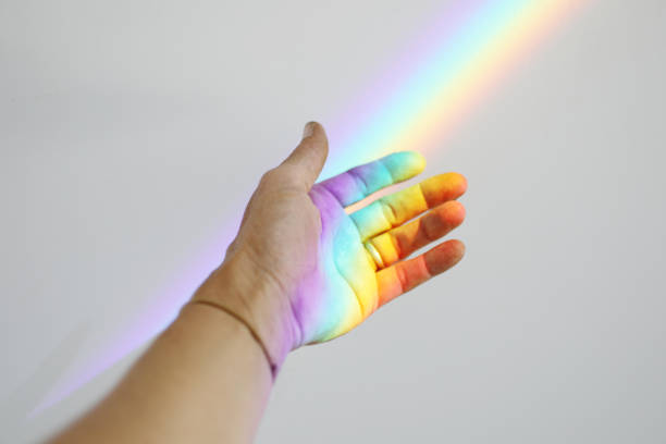Rainbow in hand A reflected rainbow through glass (prism) on a hand. prism photos stock pictures, royalty-free photos & images