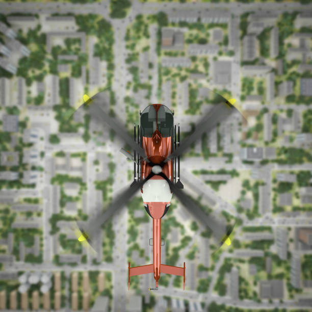 istock helicopter is flying over the city 689398670