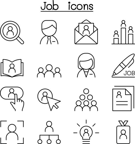 ikona job & employment ustawiona w cienkim stylu liniowym - resume hire job applying stock illustrations