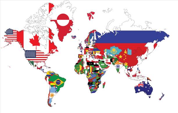 ilustrações, clipart, desenhos animados e ícones de mapa mundo político com bandeiras do país. - flag of the world