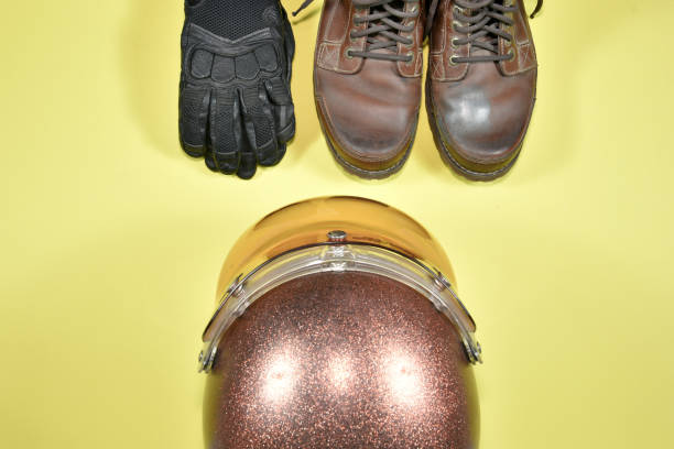 istock clothes and accessories on a colorful background for motorcycle 689410076
