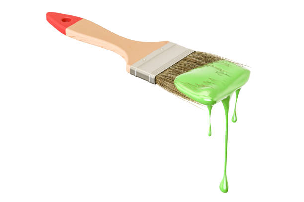 istock Paintbrush with green paint, 3D rendering isolated on white background 689416826