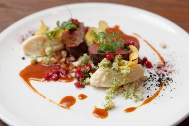 Venison fillet and potato puree, gourmet dish