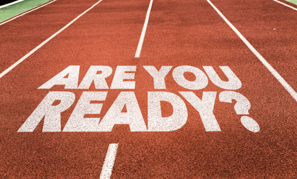 Are You Ready? Are You Ready? written on running track preparation stock pictures, royalty-free photos & images