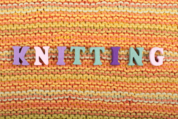 istock Knitting. Knitted Fabric Texture. Word composed from ABC alphabet letters 689449536