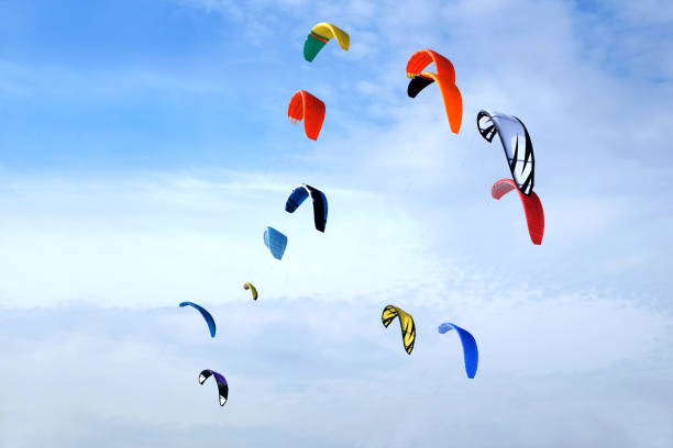 Doha, Qatar-February 14,2016 Kiteboarding on the waters of an artificial island called “The Pearl” on the occasion of National Sports Day in Qatar.