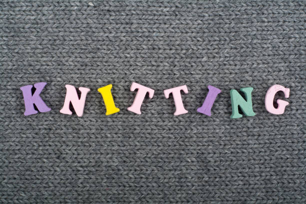 istock Knitting. Knitted Fabric Texture. Word composed from ABC alphabet letters 689450836