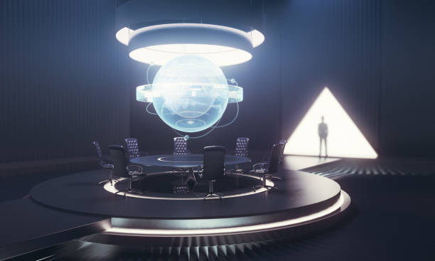 istock Dark meeting room with male shadow 689468902