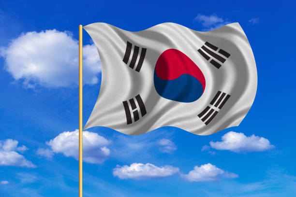istock Flag of South Korea waving on blue sky background 689475550