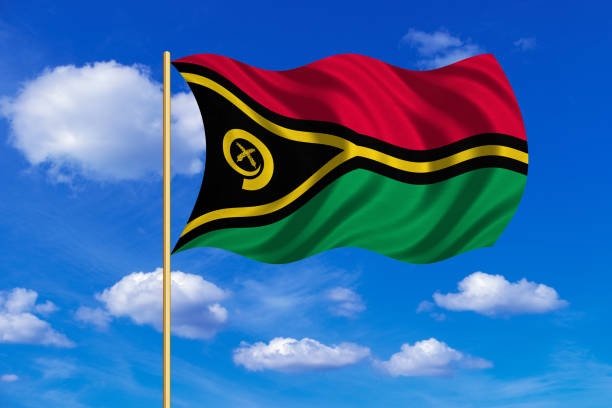 istock Flag of Vanuatu waving on blue sky background 689481576