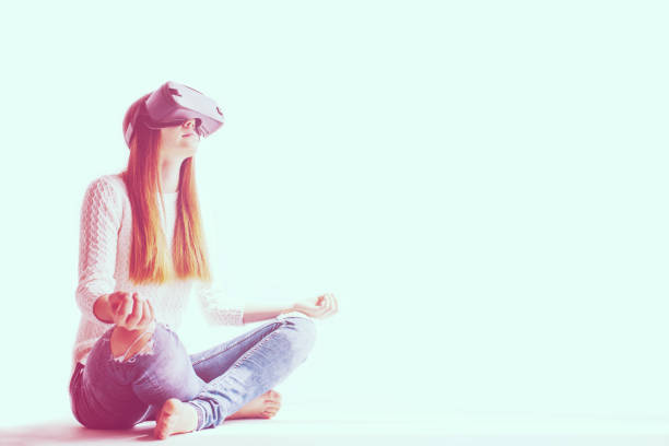 Woman with glasses of virtual reality. Future technology concept. Modern imaging technology.