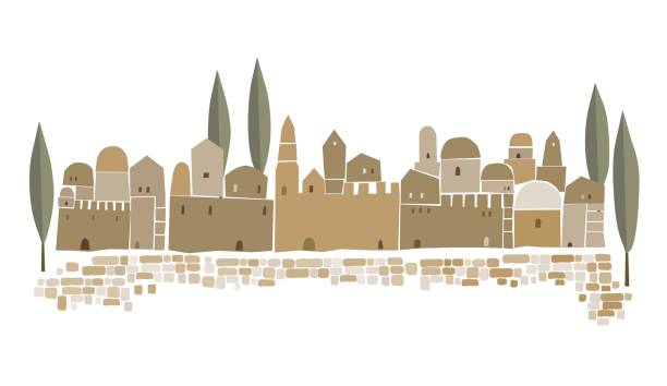 ilustraciones, imágenes clip art, dibujos animados e iconos de stock de ilustración de vector de media ciudad del este, ciudad santa, - jerusalem